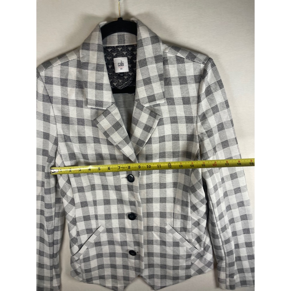 Cabi Womens Grey White Plaid Knit Blazer Jacket Size 10 Notched Lapel G93 - Picture 4 of 7